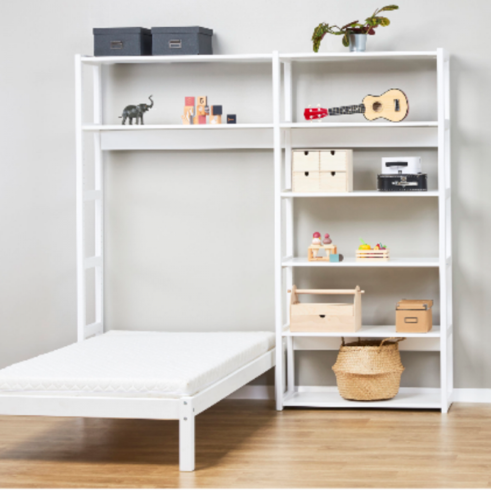 2 Sektioner m/8 hylder og seng 70x160 cm